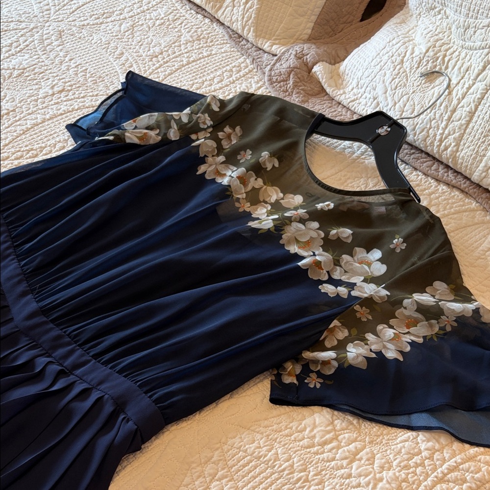 Ted Baker London Navy and Olive Floral Maxi Dress